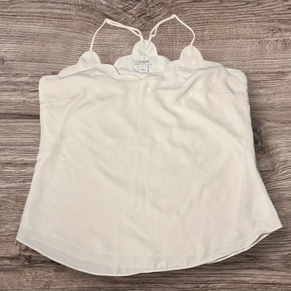 J CREW Scalloped Cami Tank Top Ivory Cream Racerback Spaghetti Blouse size 4 - Picture 10 of 10
